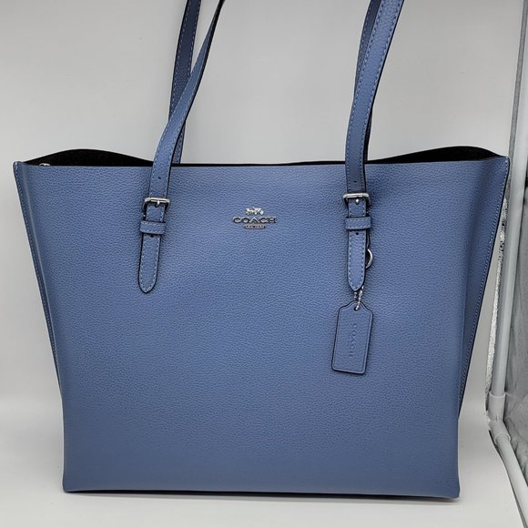Coach Mollie Tote 1671 Stone Blue Dark Burgundy